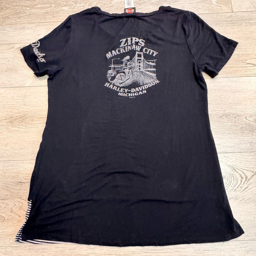 Harley Davidson Top Medium Moto Biker Tunic Long Short‎ Sleeve Shirt Women
